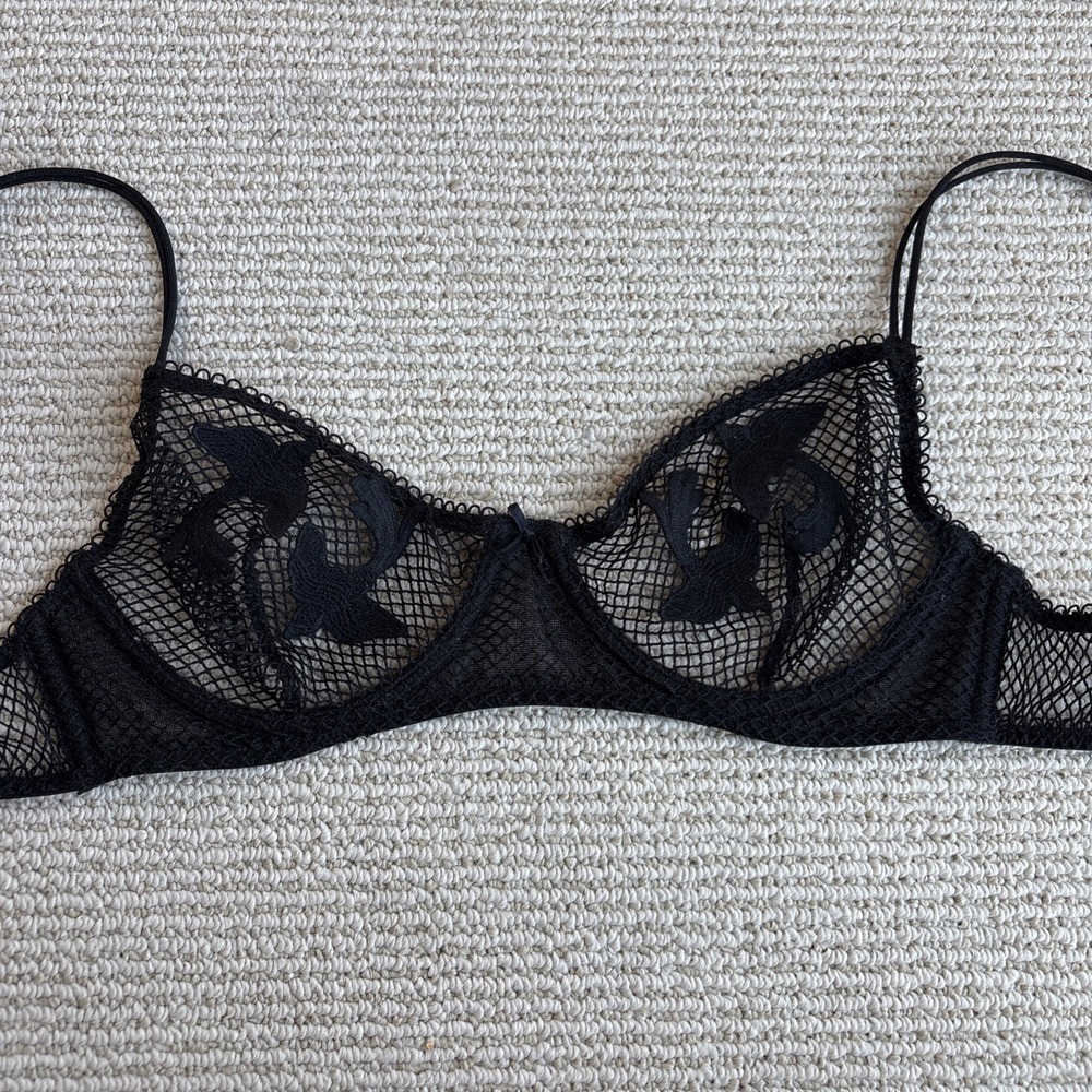 Intimately FREE PEOPLE Sheer Mesh Underwire Bra black 32C sexy lace